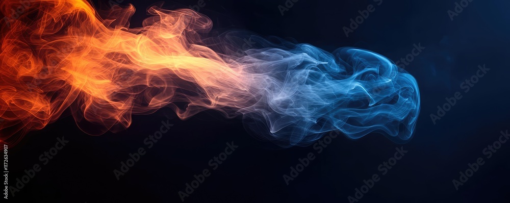 Poster smoke abstract background idea. dynamic swirling smoke in vivid orange and blue tones creates a capt