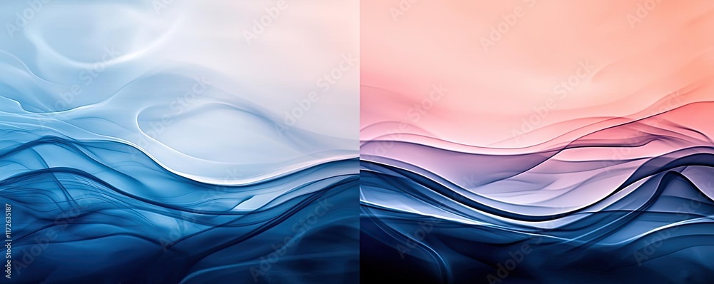 Poster smoke abstract background idea. elegant abstract waves blend blue and pink hues, creating a tranquil