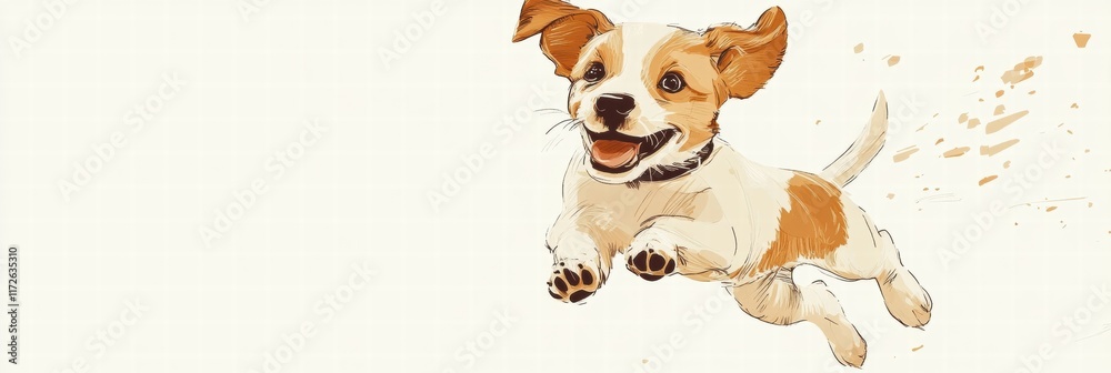 Aufkleber joyful puppy leaps playfully in a colorful and cheerful illustration showcasing happiness and energy