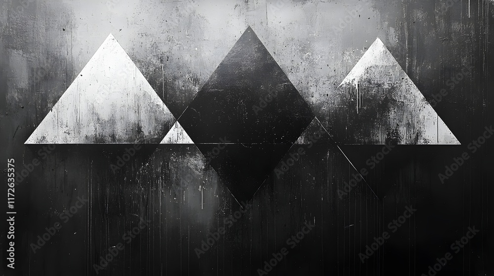 Poster abstract black and white backgrounds. grunge style monochrome geometric abstract art with textured t