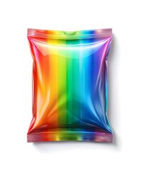 Blank rainbow plastic bag. Food snack, chips packaging isolated on white beckground, use for template your design. rendering mockup template