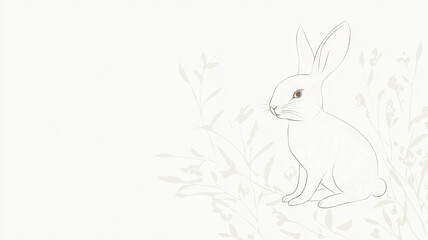 Obraz premium A modern, minimalist Easter card with a white background and a single elegant silver-foiled bunny illustration. Spacious center area for custom messages, emphasizing simplicity and contemporary chic.