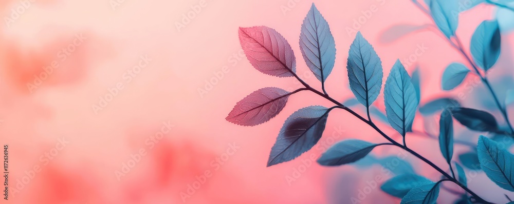 Poster soft abstract background idea. a close-up of delicate leaves against a colorful pastel background.