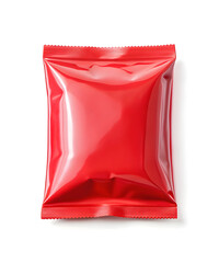 Blank red plastic bag. Food snack, chips packaging isolated on white beckground, use for template your design. rendering mockup template