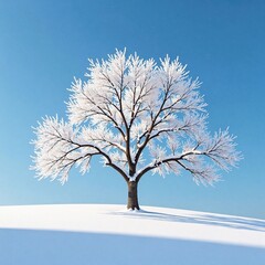 Obraz premium Snow-covered tree branches against a blue sky, snowy scene, calm, serene landscape