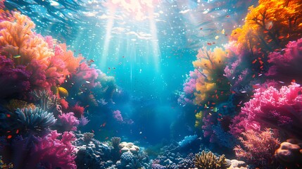 Obraz premium Vibrant Life Below: A Glimpse into the Dazzling Underwater Coral Reef Ecosystem
