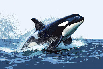 Obraz premium Fantastically beautiful majestic huge whale in deep blue ocean, abstract vivid composition consists of fictional unreal fantastic vision on background