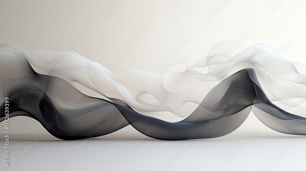 Aufkleber Smoke abstract background idea. Abstract waves of black and white fabric create a smooth, elegant design for backgrounds.