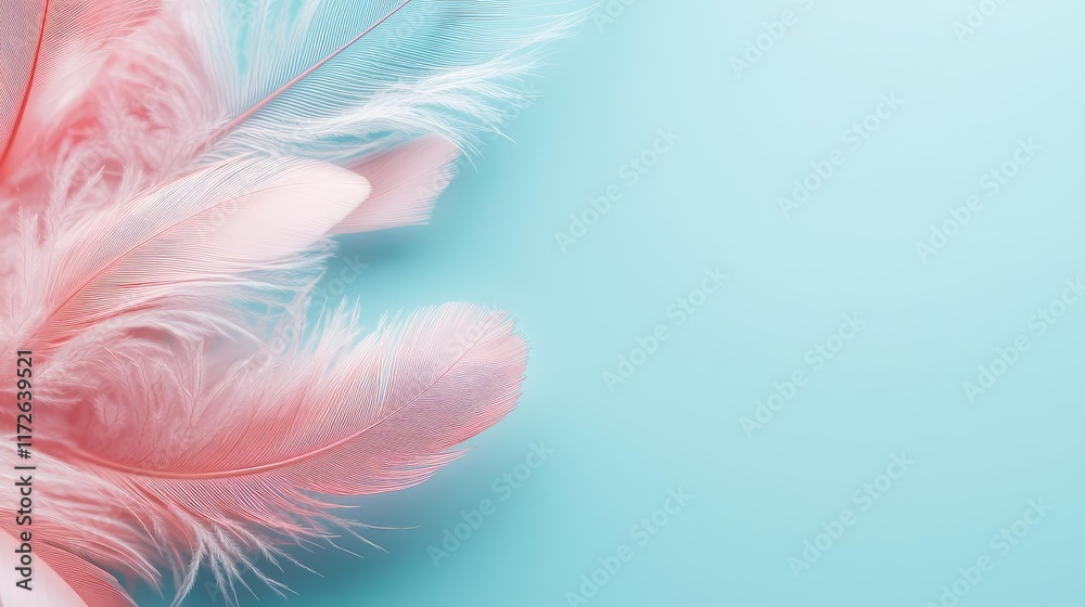 Aufkleber feather abstract background concept. delicate pink feathers on a soft blue background, creating a se