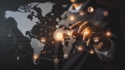 Global Network Connection Technology with World Map and Person Icons