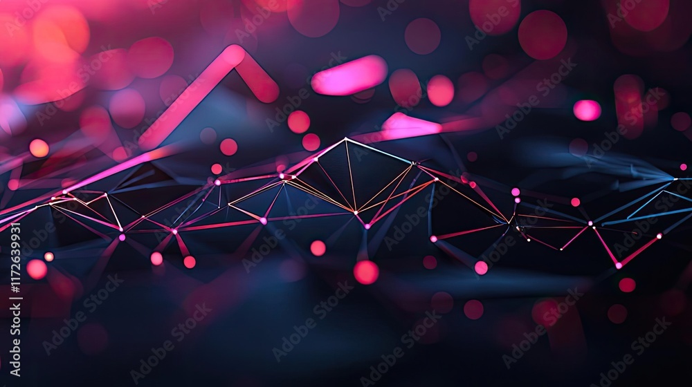 Aufkleber Soft abstract background idea. Abstract technology background featuring vibrant geometric shapes and glowing particles.