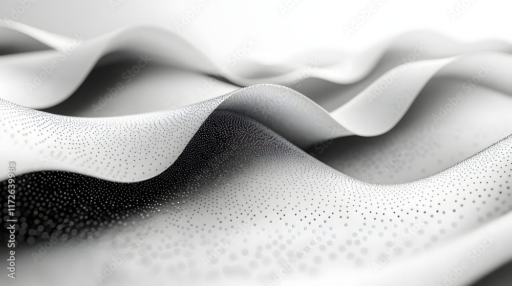 Leinwandbilder Abstract Black and White Backgrounds. An abstract image featuring flowing, white waves dotted with black, creating a dynamic and modern visual.