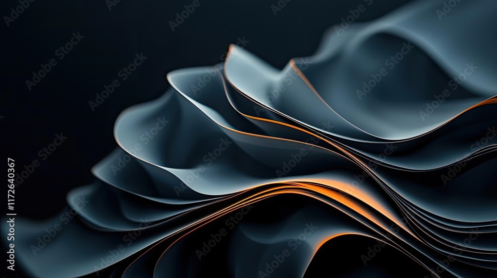Poster Smoke abstract background idea. Abstract wave pattern with smooth curves and glowing highlights on a dark background.