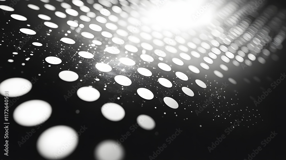 Poster Abstract Black and White Backgrounds. Abstract monochrome image featuring a repeating pattern of dots, creating a sense of depth and texture.