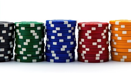 Casino game action poker table stacked chips professional setting close-up view strategy and luck