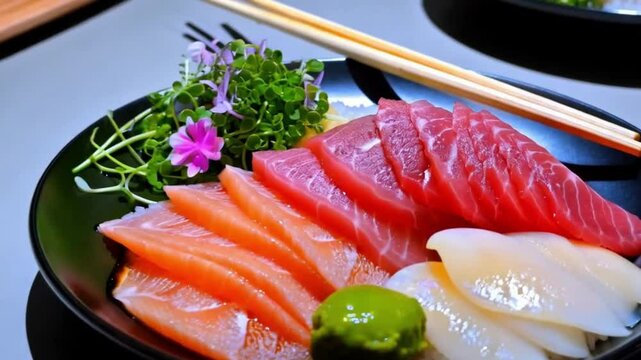 Fresh Sashimi Seafood: Smoked & Salted White Fish Fillet Slices, Red Fish & Salmon