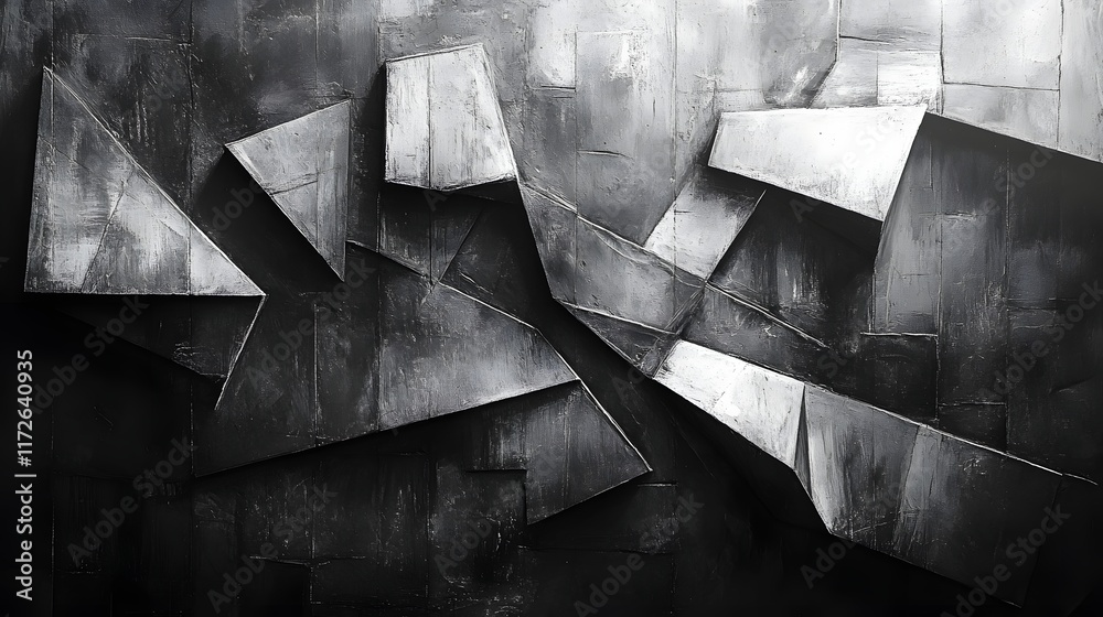 Poster abstract black and white backgrounds. dramatic grayscale image featuring abstract geometric metal sh