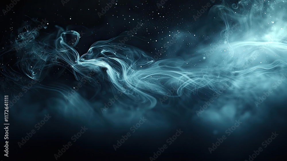 Poster smoke abstract background idea. mystical blue smoke swirling gracefully in a dark environment, creat