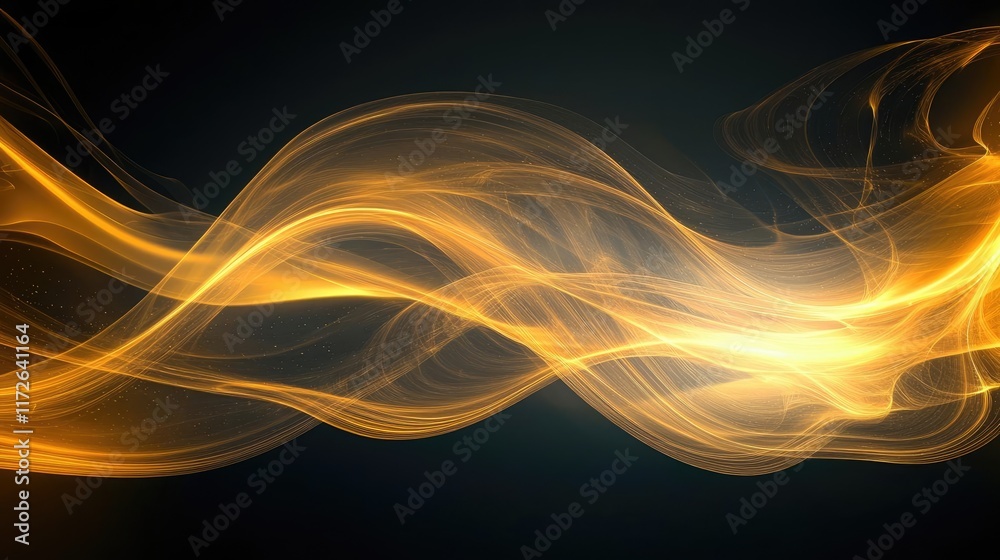 Poster Smoke abstract background idea. Abstract golden wave of light flowing smoothly against a dark background.
