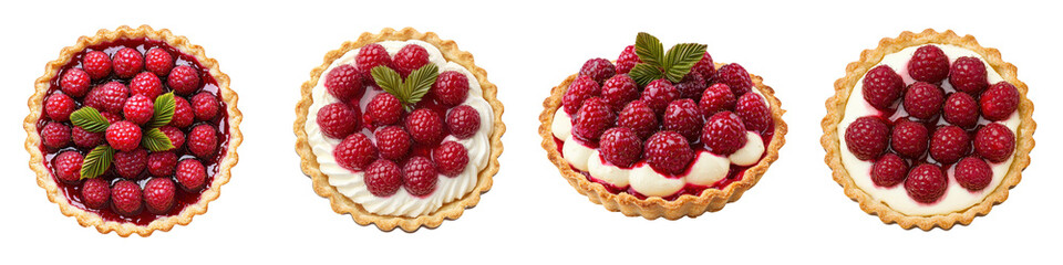 Assorted Homemade Raspberry Tarts with Fresh Berries and Creamy Topping  Delicious and visually appealing pastries made with ingredients