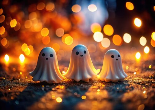 Cute spooky ghost bokeh photography. Adorable Halloween images for a charmingly eerie celebration.
