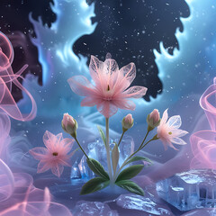 beautiful soft kamboja flower on icy background, created by geneative ai