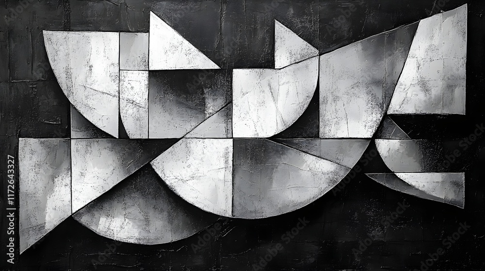 Poster abstract black and white backgrounds. a striking grayscale abstract painting showcasing geometric sh