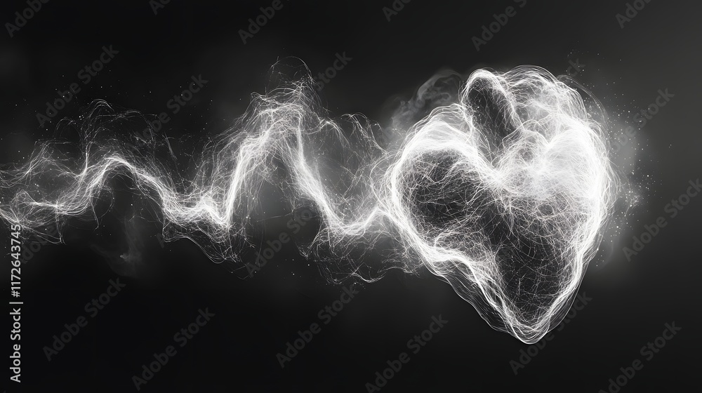 Aufkleber abstract black and white backgrounds. digital art depicting an abstract heart formed by flowing ener