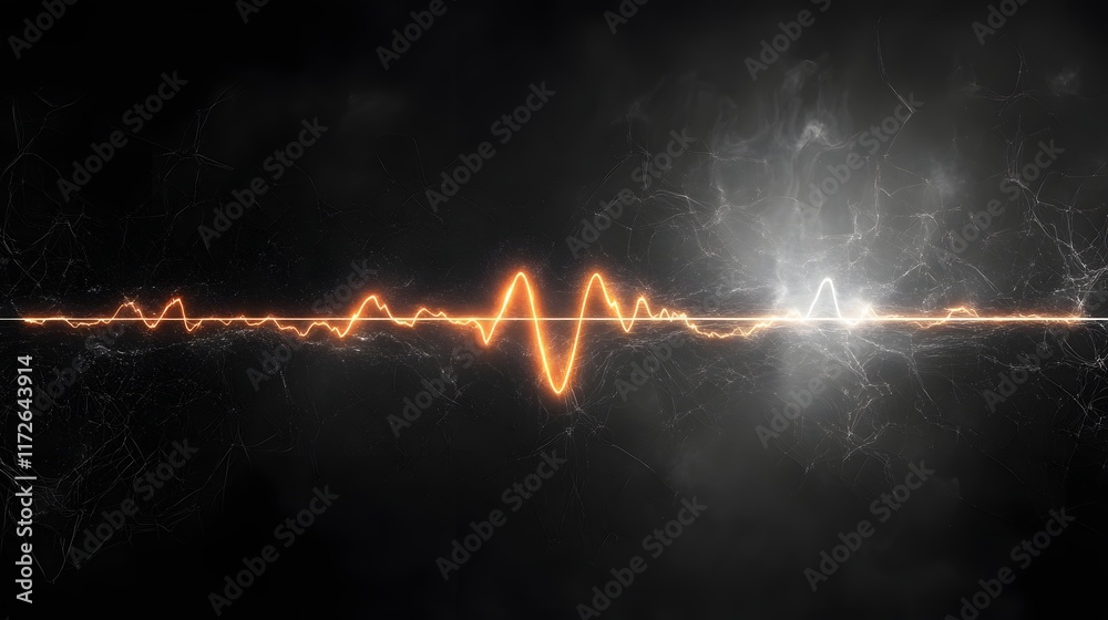 Poster abstract black and white backgrounds. abstract image depicting a glowing orange energy wave against 