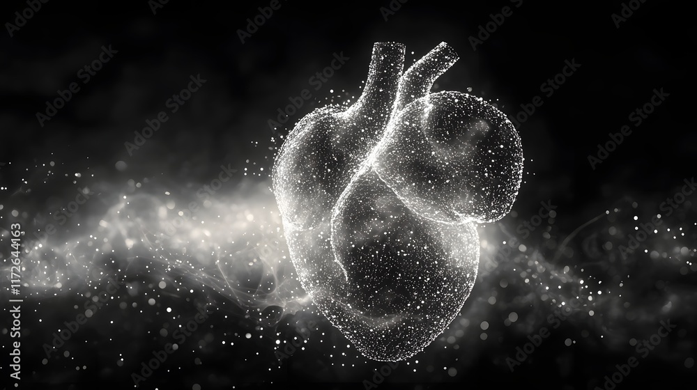 Poster abstract black and white backgrounds. a stunning digital rendering of a human heart, represented as 