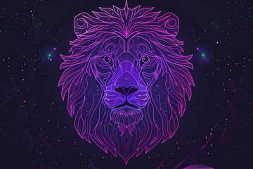 Obraz premium Astrological abstract composition with concept of Leo zodiac sign symbol, abstract vivid composition consists of fictional unreal fantastic vision on background