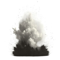 Minimalist explosion on a white background, emphasizing contrast and impact, vibrant energy captured in a simple composition