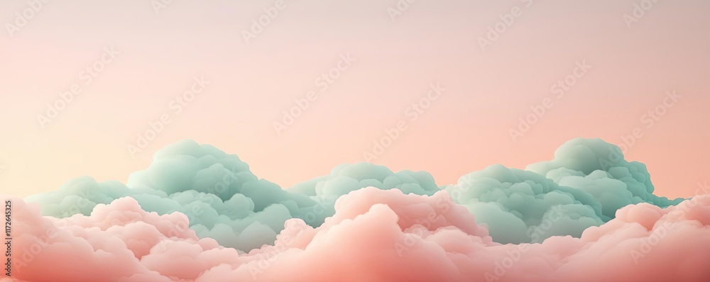 Poster minimal skies idea. serene clouds create a dreamy atmosphere in pastel colors of pink and blue.