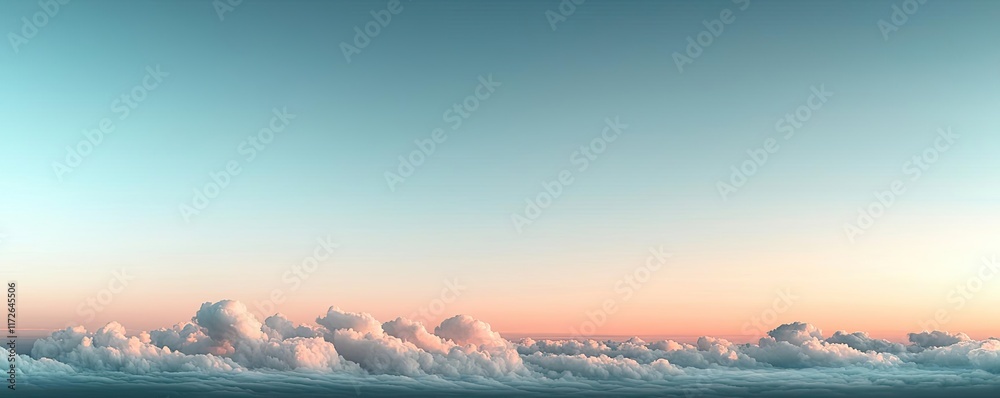 Poster minimal skies concept. a tranquil sky with soft pastel clouds at dusk, evoking serenity and calmness