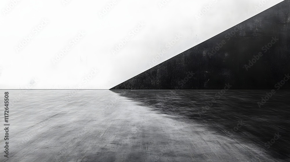 Poster Abstract Black and White Backgrounds. Abstract architectural image featuring a stark contrast of black and white surfaces, creating a minimalist and geometric composition.