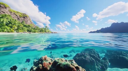 Obraz premium Serene tropical seascape with clear waters and vibrant coral.