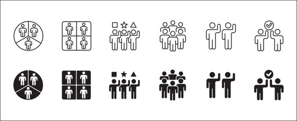 Business teamwork and connection vector icon set. Business network icons. Contains symbol icons of connection, collaboration, management, team, group, relationship, leadership, deliberation, forum.