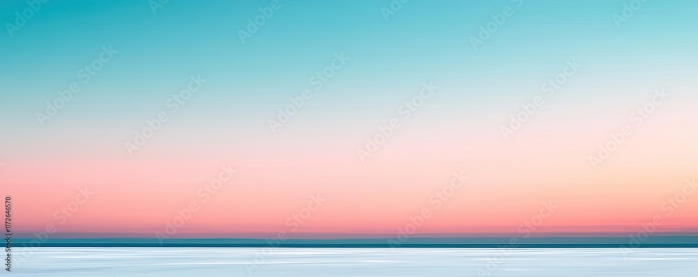 Poster minimal skies concept. a serene ocean view with a colorful gradient sky at dusk, evoking tranquility