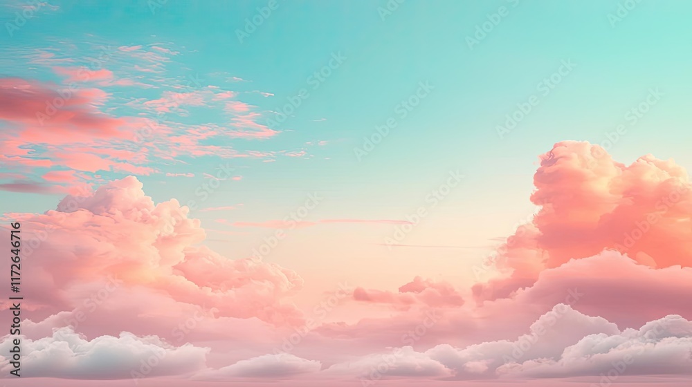 Poster Minimal skies idea. Serene sky with pastel clouds illuminated by the soft colors of dawn.