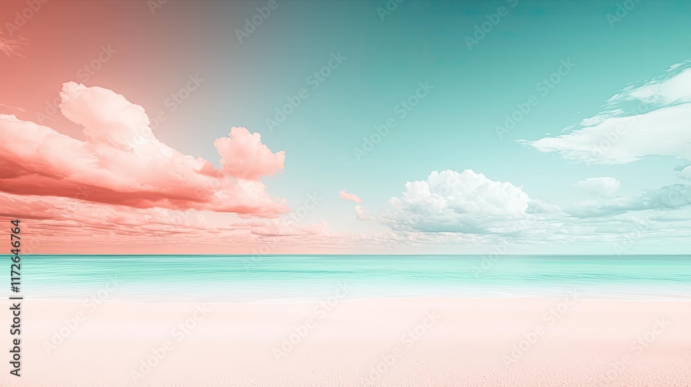 Poster minimal skies idea. serene beach scene with pastel skies and tranquil waters for relaxation and insp