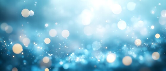 Obraz premium Glowing bokeh lights on a blue background, festive abstract design. Celebration and holiday concept .Abstract Festive Bokeh Background .Blur light background with a combination of blue and silver