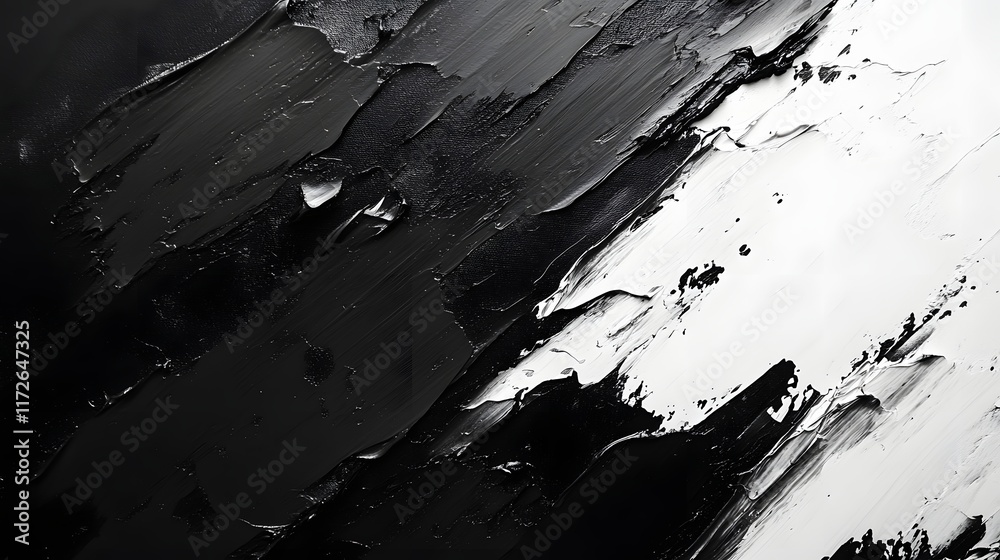 Poster abstract black and white backgrounds. dynamic black and white impasto artwork. thick brushstrokes cr