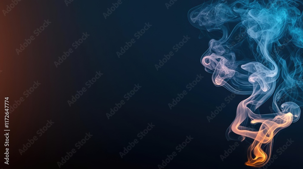 Poster Smoke abstract background idea. Colorful smoke patterns swirl elegantly against a dark background, creating a dramatic effect.