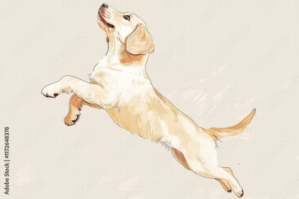 Aufkleber Joyful puppy leaps playfully in an illustrated design capturing energy and fun in a light and cheerful setting. Generative AI