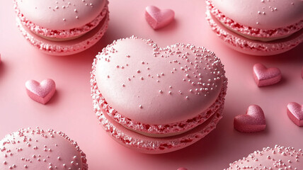 Pink macaroon heart handmade on a white background. Valentine's Day.