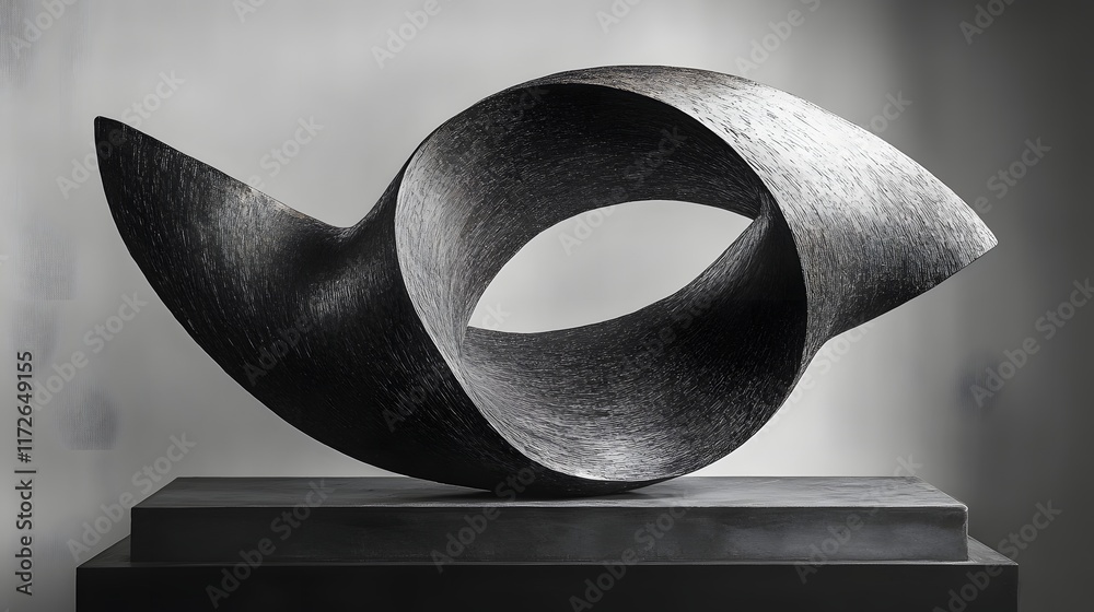 Poster abstract black and white backgrounds. a captivating abstract sculpture in dark grey, showcasing flui