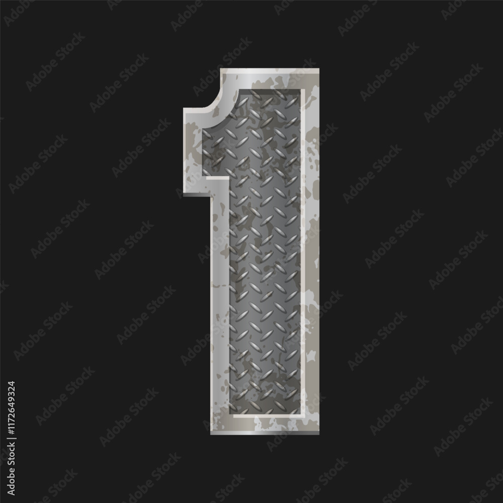 Fototapete metallic style silver number one. iron number 1 isolated in vector