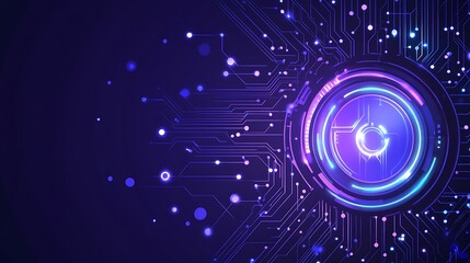 Abstract Digital Circuitry Glowing Neon Pattern Design