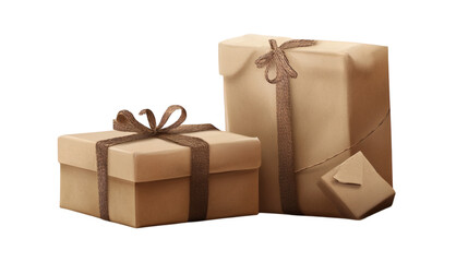 Naklejka premium gift box wrapped in brown paper isolated on white transparent background