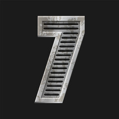 Metallic style silver number Seven. Iron number 7 isolated in vector